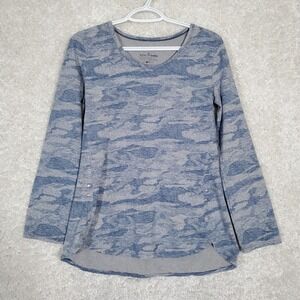 Neon Buddha Women‎ Knit Tunic Long Sleeve Scoop Neck Blue Camo XS Casual